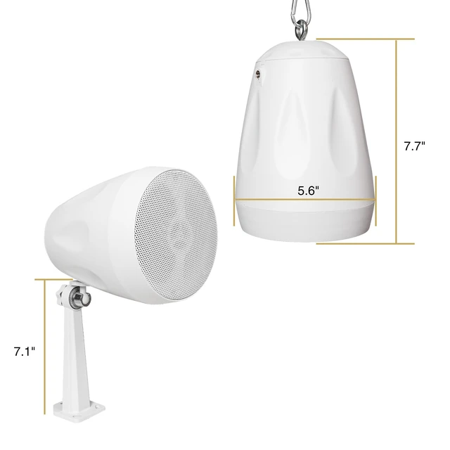 Alt view image 7 of 7 - 2-Pack 4" All-Weather Pendant Speaker, IP66, Wall Mount, Landscape, 70V/100V/8-Ohm, Indoor/Outdoor Commercial Speaker for Home and Commercial Installation, White (STPDS-4W-PAIR)
