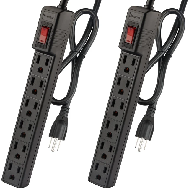 Main image of Power Strip Surge Protector 2-Pack 6 Outlets & 2 Ft Extension Cord, 1875W/15A 90 Joules, Overload & Surge Protection, Wall Mount for Home, ETL Listed Black
