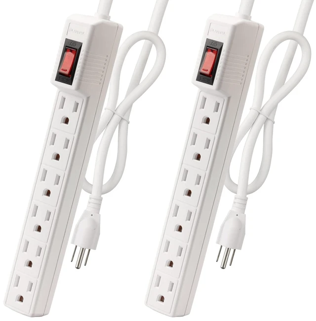 Main image of Power Strip Surge Protector 2-Pack - 6 Outlets & 2 Ft Extension Cord, 1875W/15A 90 Joules, Overload & Surge Protection, Wall Mount for Home Office, ETL Listed White
