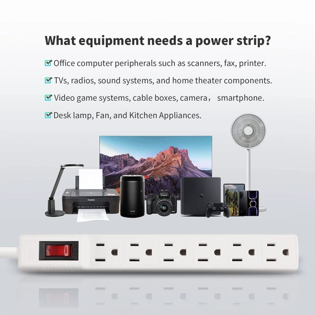 Alt view image 7 of 7 - Power Strip Surge Protector 2-Pack - 6 Outlets & 2 Ft Extension Cord, 1875W/15A 90 Joules, Overload & Surge Protection, Wall Mount for Home Office, ETL Listed White