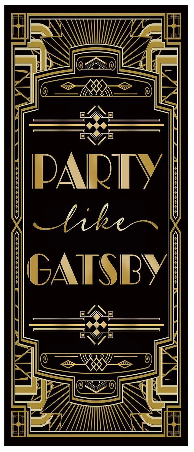 Main image of Roaring 20s Grandeur Party Like Gatsby Door Cover 72x30inch Large Art Deco Jazz Party Banner, Vintage 1920s Jazz Party Entrance Backdrop