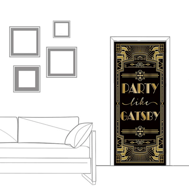 Alt view image 2 of 4 - Roaring 20s Grandeur Party Like Gatsby Door Cover 72x30inch Large Art Deco Jazz Party Banner, Vintage 1920s Jazz Party Entrance Backdrop
