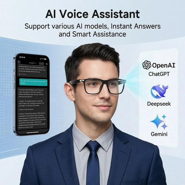 Alt view image 2 of 7 - AI Smart Translation Glasses 164 Language Voice Translator, Open-Ear Bluetooth with Speakers, Lightweight 170mAh Battery, For Men Women Travel and Work