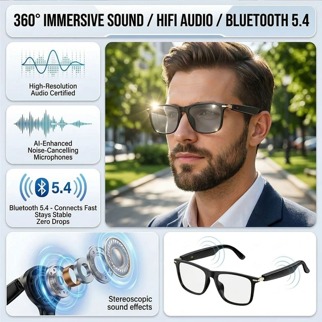 Alt view image 6 of 7 - AI Smart Translation Glasses 164 Language Voice Translator, Open-Ear Bluetooth with Speakers, Lightweight 170mAh Battery, For Men Women Travel and Work