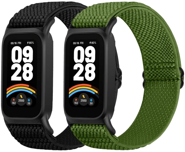 Main image of 2 Pack Elastic Bands Compatible with Xiaomi Smart Band 9 Active Women Men, Soft Nylon Replacement Sport Wriststrap for Redmi Band 3