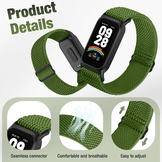 Alt view image 2 of 7 - 2 Pack Elastic Bands Compatible with Xiaomi Smart Band 9 Active Women Men, Soft Nylon Replacement Sport Wriststrap for Redmi Band 3