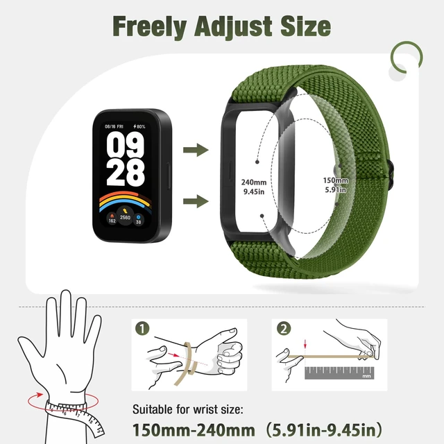 Alt view image 3 of 7 - 2 Pack Elastic Bands Compatible with Xiaomi Smart Band 9 Active Women Men, Soft Nylon Replacement Sport Wriststrap for Redmi Band 3