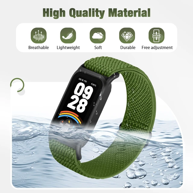 Alt view image 4 of 7 - 2 Pack Elastic Bands Compatible with Xiaomi Smart Band 9 Active Women Men, Soft Nylon Replacement Sport Wriststrap for Redmi Band 3