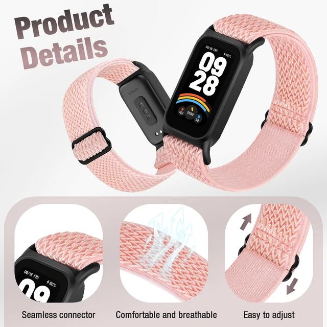 Alt view image 2 of 7 - 2 Pack Elastic Bands Compatible with Xiaomi Smart Band 9 Active Women Men, Soft Nylon Replacement Sport Wriststrap for Redmi Band 3