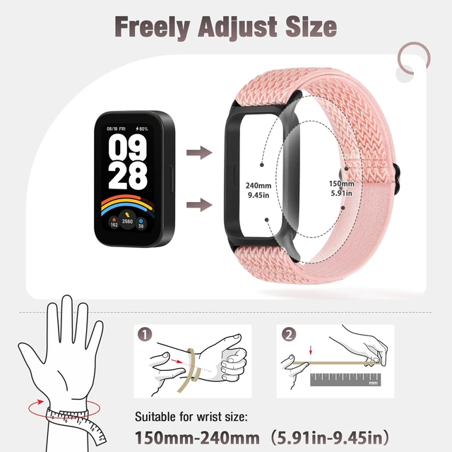Alt view image 3 of 7 - 2 Pack Elastic Bands Compatible with Xiaomi Smart Band 9 Active Women Men, Soft Nylon Replacement Sport Wriststrap for Redmi Band 3