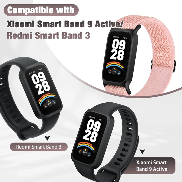 Alt view image 5 of 7 - 2 Pack Elastic Bands Compatible with Xiaomi Smart Band 9 Active Women Men, Soft Nylon Replacement Sport Wriststrap for Redmi Band 3