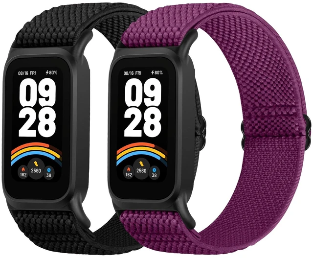 Main image of 2 Pack Elastic Bands Compatible with Xiaomi Smart Band 9 Active Women Men, Soft Nylon Replacement Sport Wriststrap for Redmi Band 3