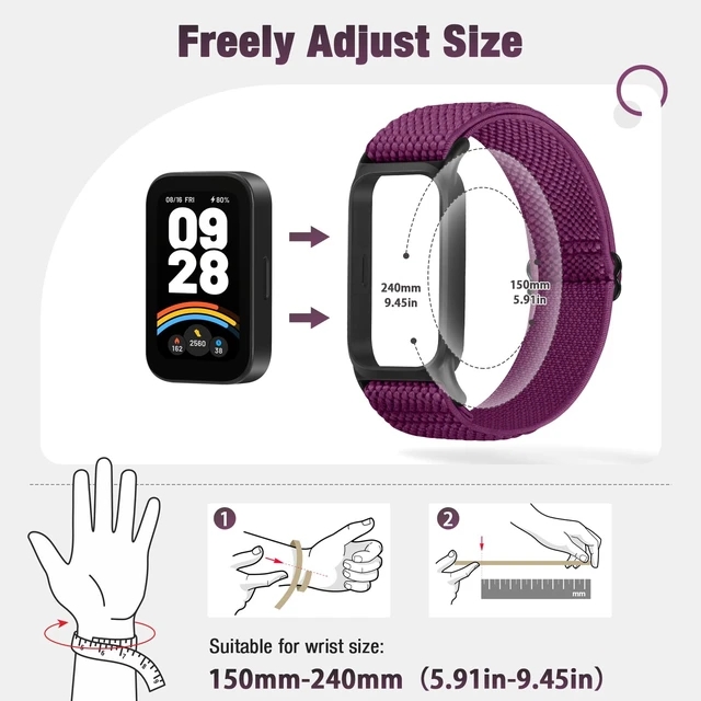 Alt view image 3 of 7 - 2 Pack Elastic Bands Compatible with Xiaomi Smart Band 9 Active Women Men, Soft Nylon Replacement Sport Wriststrap for Redmi Band 3
