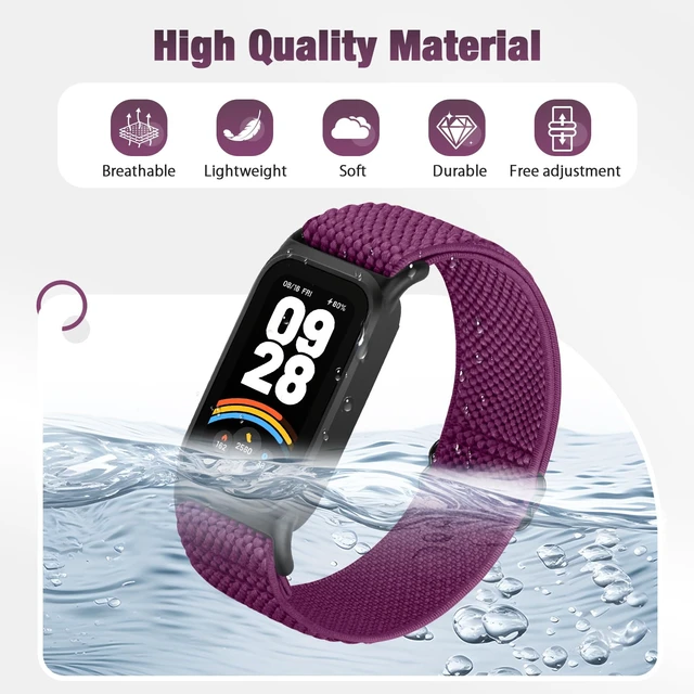 Alt view image 4 of 7 - 2 Pack Elastic Bands Compatible with Xiaomi Smart Band 9 Active Women Men, Soft Nylon Replacement Sport Wriststrap for Redmi Band 3