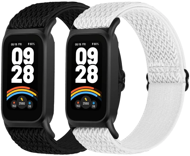Main image of 2 Pack Elastic Bands Compatible with Xiaomi Smart Band 9 Active Women Men, Soft Nylon Replacement Sport Wriststrap for Redmi Band 3