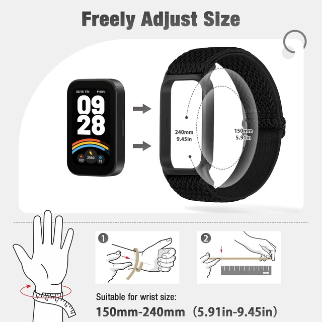 Alt view image 3 of 7 - 2 Pack Elastic Bands Compatible with Xiaomi Smart Band 9 Active Women Men, Soft Nylon Replacement Sport Wriststrap for Redmi Band 3