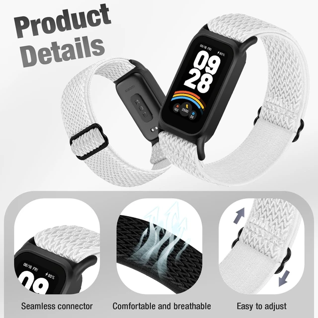 Alt view image 2 of 7 - 2 Pack Elastic Bands Compatible with Xiaomi Smart Band 9 Active Women Men, Soft Nylon Replacement Sport Wriststrap for Redmi Band 3