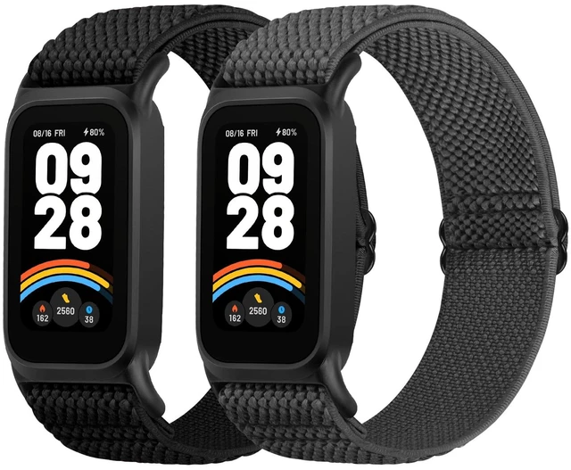 Main image of 2 Pack Elastic Bands Compatible with Xiaomi Smart Band 9 Active Women Men, Soft Nylon Replacement Sport Wriststrap for Redmi Band 3