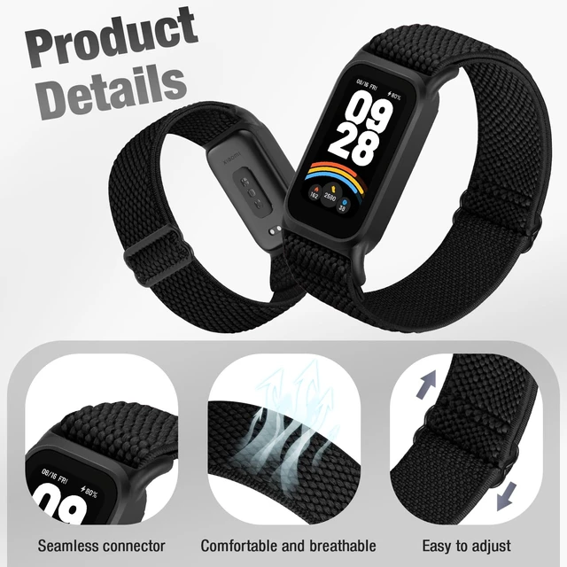 Alt view image 2 of 7 - 2 Pack Elastic Bands Compatible with Xiaomi Smart Band 9 Active Women Men, Soft Nylon Replacement Sport Wriststrap for Redmi Band 3