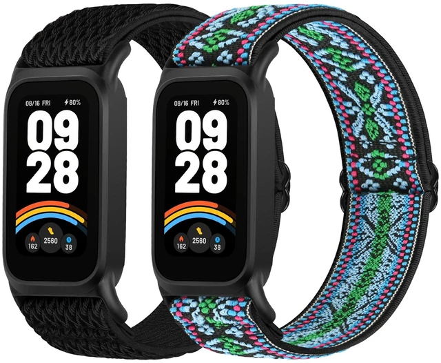 Main image of 2 Pack Elastic Bands Compatible with Xiaomi Smart Band 9 Active Women Men, Soft Nylon Replacement Sport Wriststrap for Redmi Band 3