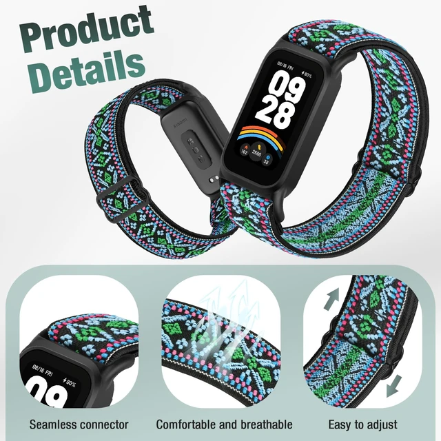 Alt view image 2 of 7 - 2 Pack Elastic Bands Compatible with Xiaomi Smart Band 9 Active Women Men, Soft Nylon Replacement Sport Wriststrap for Redmi Band 3