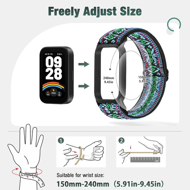 Alt view image 3 of 7 - 2 Pack Elastic Bands Compatible with Xiaomi Smart Band 9 Active Women Men, Soft Nylon Replacement Sport Wriststrap for Redmi Band 3