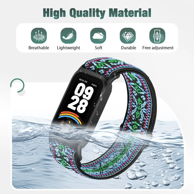Alt view image 4 of 7 - 2 Pack Elastic Bands Compatible with Xiaomi Smart Band 9 Active Women Men, Soft Nylon Replacement Sport Wriststrap for Redmi Band 3