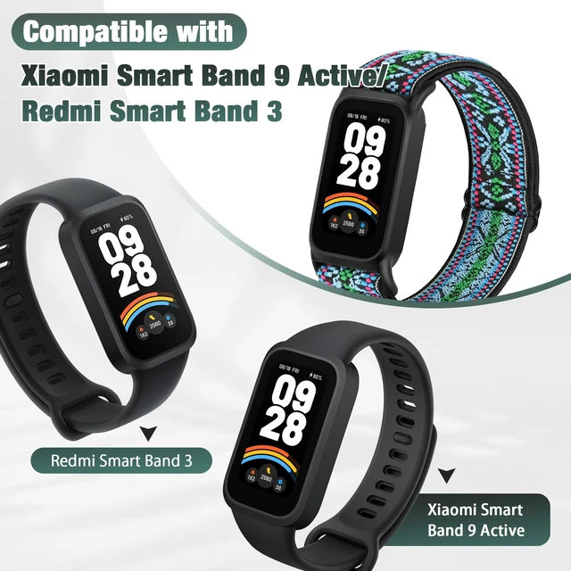 Alt view image 5 of 7 - 2 Pack Elastic Bands Compatible with Xiaomi Smart Band 9 Active Women Men, Soft Nylon Replacement Sport Wriststrap for Redmi Band 3