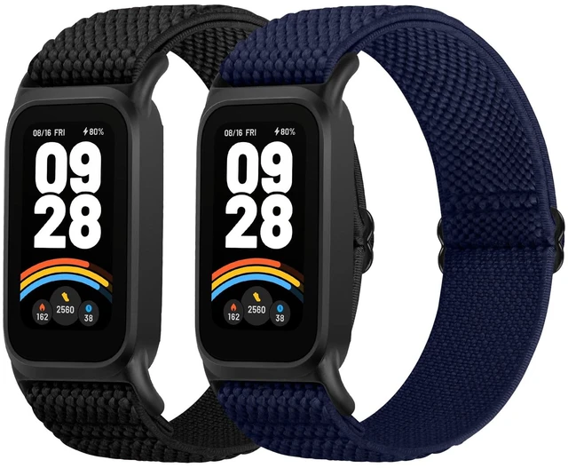 Main image of 2 Pack Elastic Bands Compatible with Xiaomi Smart Band 9 Active Women Men, Soft Nylon Replacement Sport Wriststrap for Redmi Band 3
