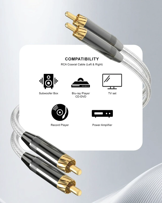 Alt view image 6 of 7 - 2 RCA to RCA Cable 6FT, High-End Audiophile HiFi Stereo Shielded 4-core-OFC 99.99%, 24K Gold-Plated Plug, 6ft/1.8m RCA Audio Cable, L/R Channel, forCD/DVD/Turntables/Phono/Amp/Car