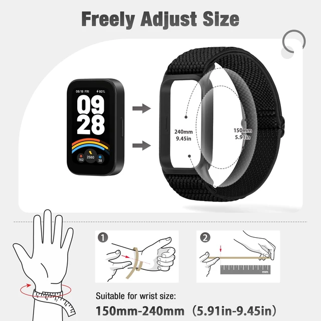 Alt view image 3 of 7 - 2 Pack Elastic Bands Compatible with Xiaomi Smart Band 9 Active Women Men, Soft Nylon Replacement Sport Wriststrap for Redmi Band 3