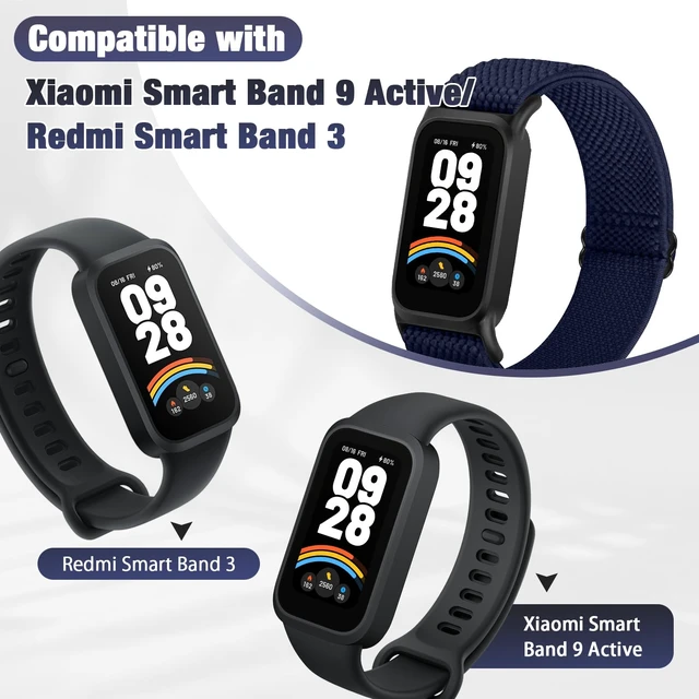Alt view image 5 of 7 - 2 Pack Elastic Bands Compatible with Xiaomi Smart Band 9 Active Women Men, Soft Nylon Replacement Sport Wriststrap for Redmi Band 3