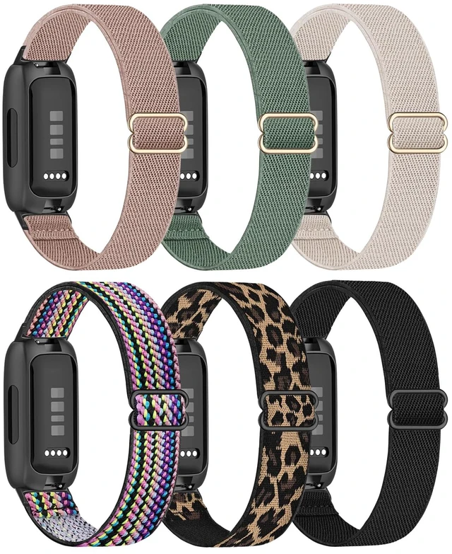 Main image of Elastic Nylon Compatible with Fitbit Inspire 3 Bands/Inspire 2 Bands, 6 Pack Stretchy Adjustable Soft Sport Replacement Strap for Women Men Fitness Tracker