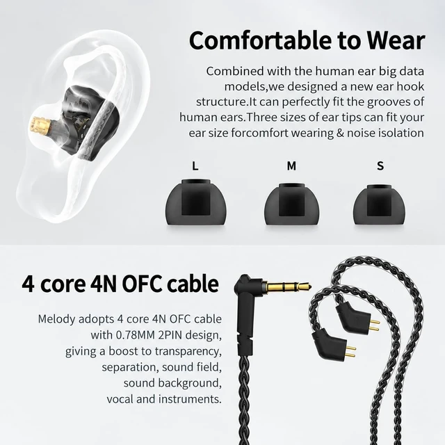 Alt view image 5 of 7 - CCZ Melody in Ear Monitors, Dynamic Hybrid Dual Driver in Ear Headphones 1BA+1DD HiFi Wired Headphones Musicians IEM Upgrade Deep Bass Suitable for Audiophile Musician(No MIC, Black)