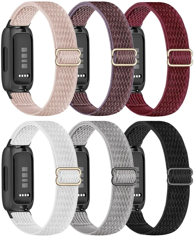 Main image of Elastic Nylon Compatible with Fitbit Inspire 3 Bands/Inspire 2 Bands, 6 Pack Stretchy Adjustable Soft Sport Replacement Strap for Women Men Fitness Tracker