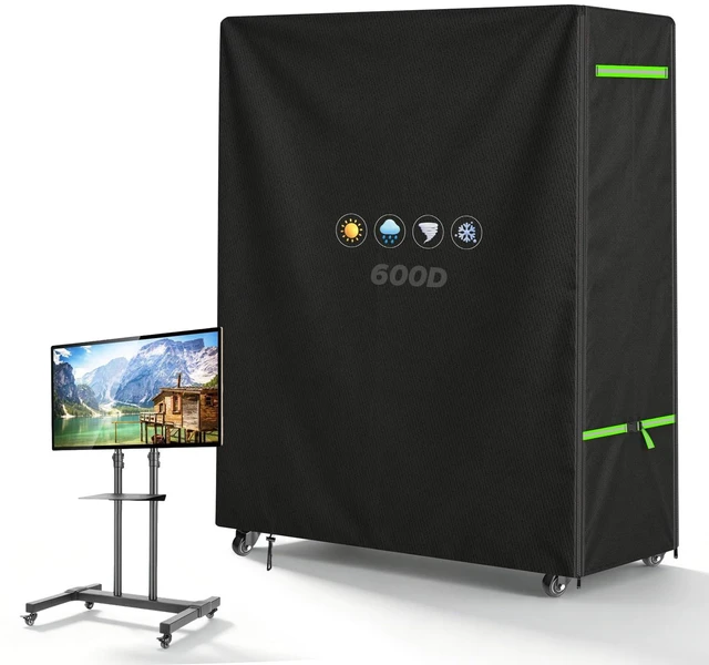 Main image of 60-65" Outdoor TV Stand Cover, 600D TV Cover Waterproof, 59x15x55'' PVC Coating, Bottom Drawing, Outside TV Protector With Buckles, Rolling TV Stand Cover For Mobile TV Cart On Wheels