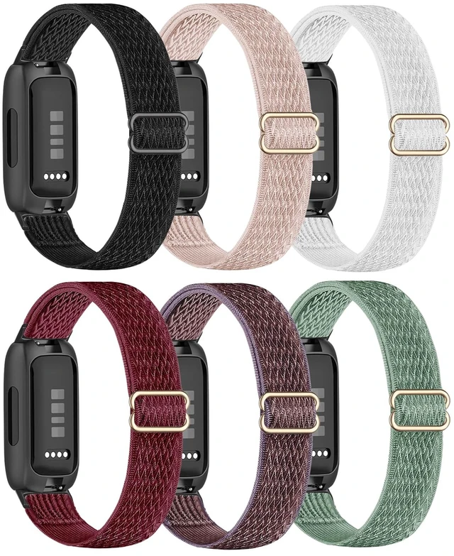 Main image of Elastic Nylon Compatible with Fitbit Inspire 3 Bands/Inspire 2 Bands, 6 Pack Stretchy Adjustable Soft Sport Replacement Strap for Women Men Fitness Tracker