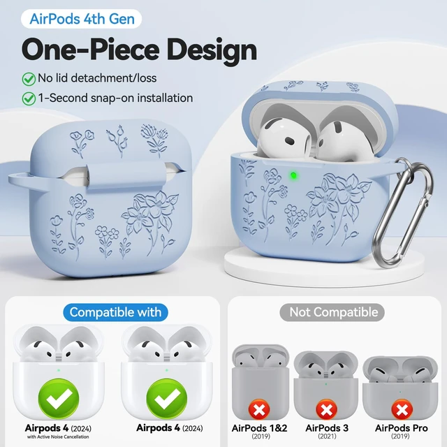 Alt view image 2 of 7 - Flower Engraved Case for AirPods 5/4 Cover (2026/2024), Soft Silicone Case with Cleaner & Keychain for AirPods 5/4th Generation, for Women Girly, Anti-Scratch, Drop Protection