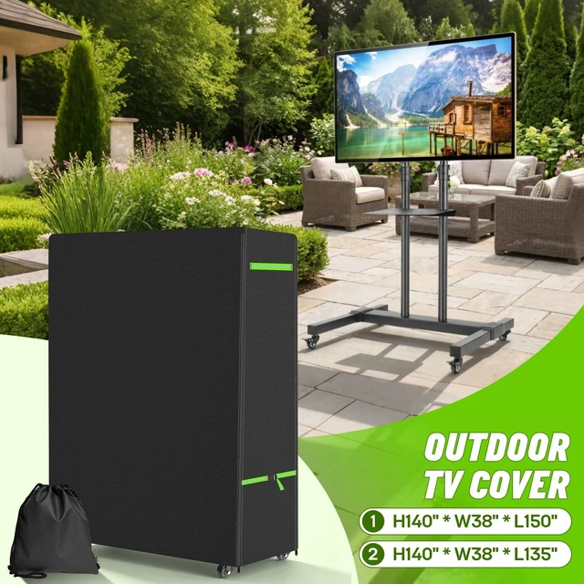Alt view image 7 of 7 - 50-55" Outdoor TV Stand Cover, 600D TV Cover Waterproof, 53x15x55'' PVC Coating, Bottom Drawing, Outside TV Protector With Buckles, Rolling TV Stand Cover For Mobile TV Cart On Wheels