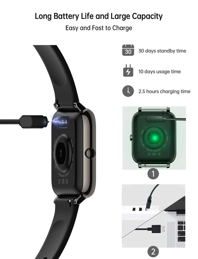 Alt view image 7 of 7 - Smart Watch, Smartwatch with Blood Pressure, Blood Oxygen Monitor, Fitness Tracker with Heart Rate Monitor, Full Touch Fitness Watch for Android & iOS for Men Women (Black)