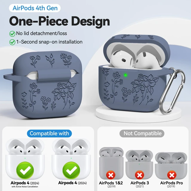 Alt view image 2 of 7 - Flower Engraved Case for AirPods 5/4 Cover (2026/2024), Soft Silicone Case with Cleaner & Keychain for AirPods 5/4th Generation, for Women Girly, Anti-Scratch, Drop Protection