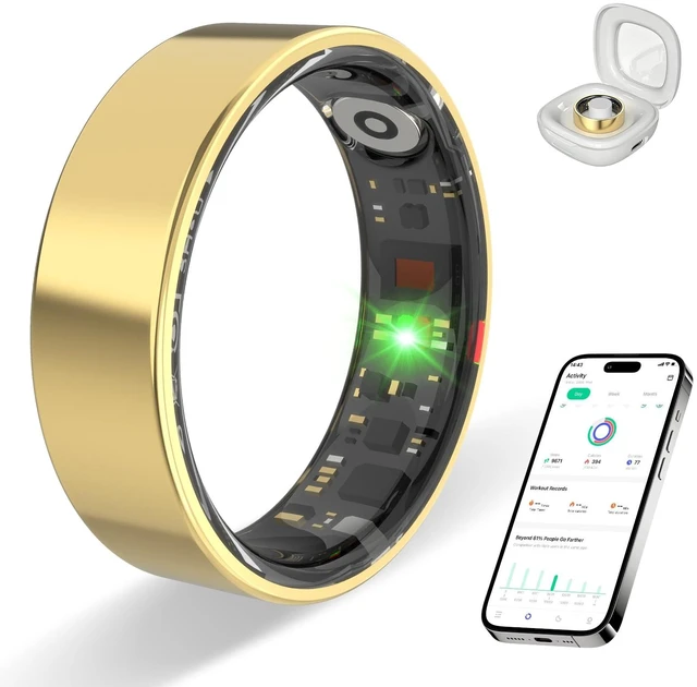 Main image of Smart Ring for Women Men, Health Fitness Sleep Tracker (Gold, 8) 5ATM & No Subscription Fee, Heart Rate, Women's Health, Stress Monitoring, iOS & Android