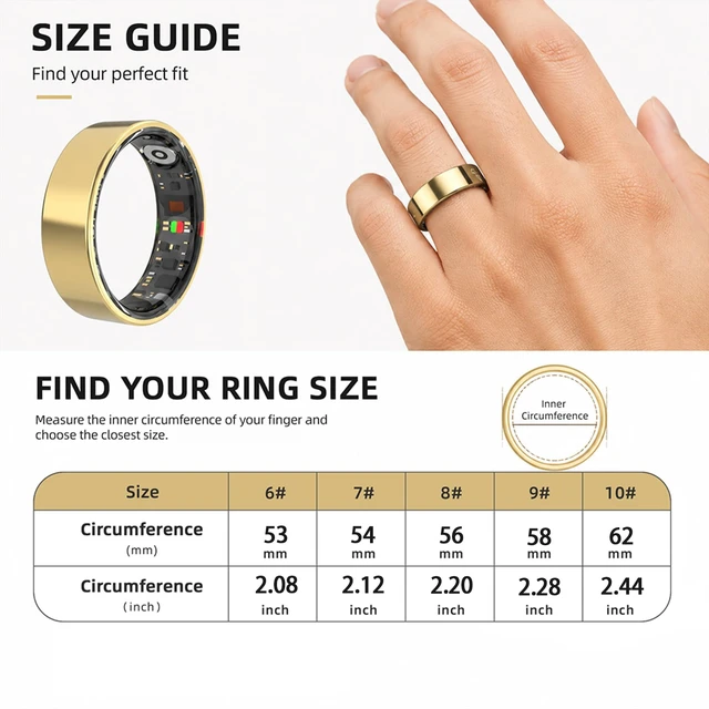 Alt view image 2 of 7 - Smart Ring for Women Men, Health Fitness Sleep Tracker (Gold, 8) 5ATM & No Subscription Fee, Heart Rate, Women's Health, Stress Monitoring, iOS & Android