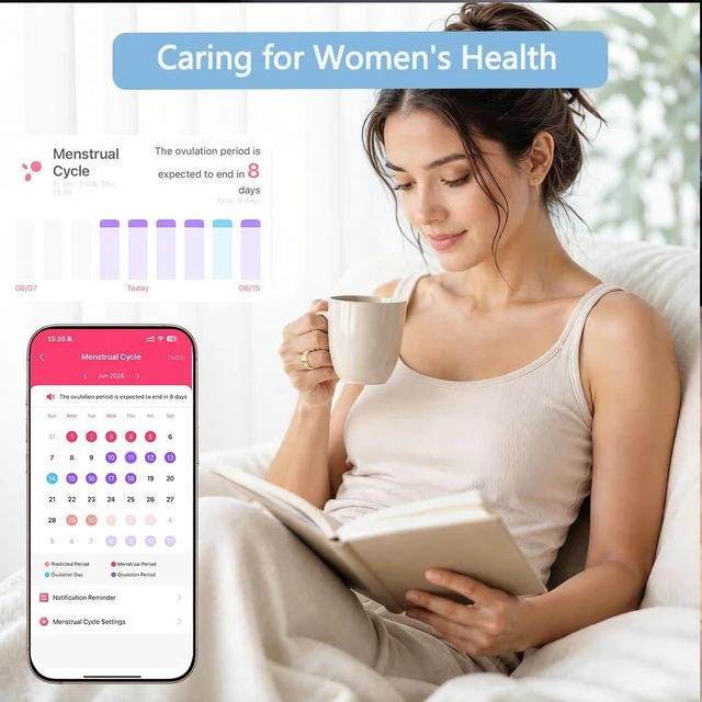 Alt view image 6 of 7 - Smart Ring for Women Men, Health Fitness Sleep Tracker (Gold, 8) 5ATM & No Subscription Fee, Heart Rate, Women's Health, Stress Monitoring, iOS & Android