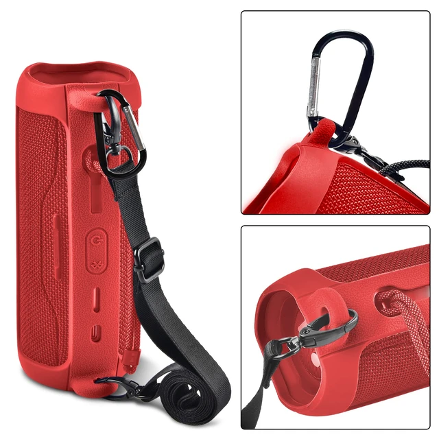 Alt view image 2 of 7 - Silicone Case for JBL FLIP 6 Waterproof Portable Bluetooth Speaker Shoulder Strap, Carabiner, Travel, Outdoor, for Gel Soft Skin Rubber Cover, Bluetooth Speaker Rubber Sleeve, Case Only, Red