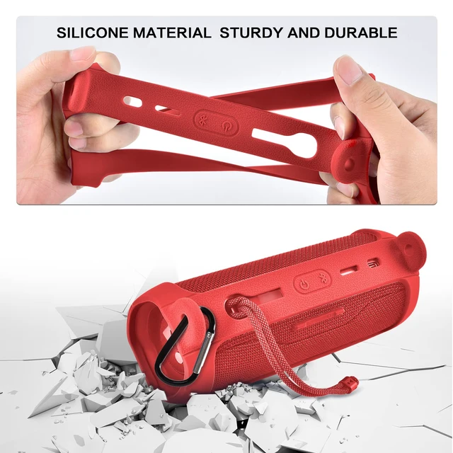Alt view image 3 of 7 - Silicone Case for JBL FLIP 6 Waterproof Portable Bluetooth Speaker Shoulder Strap, Carabiner, Travel, Outdoor, for Gel Soft Skin Rubber Cover, Bluetooth Speaker Rubber Sleeve, Case Only, Red