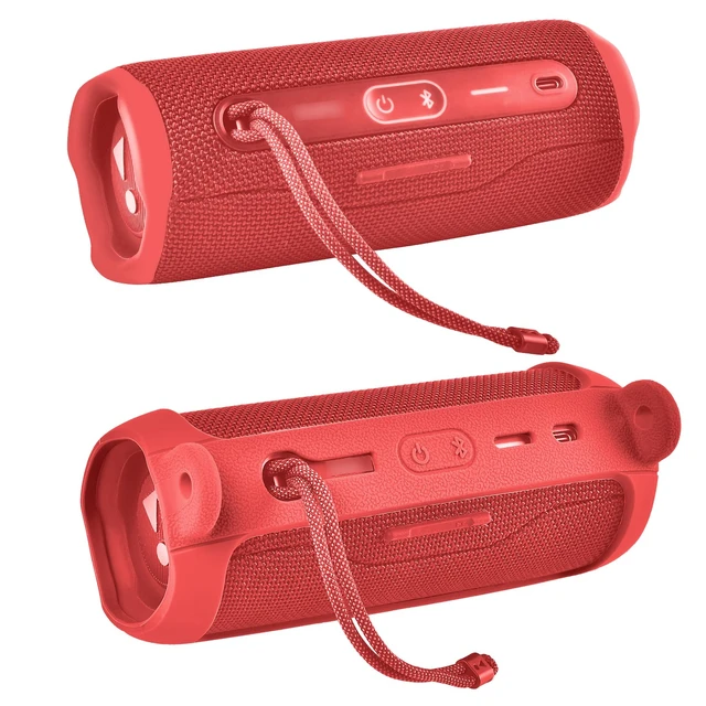 Alt view image 4 of 7 - Silicone Case for JBL FLIP 6 Waterproof Portable Bluetooth Speaker Shoulder Strap, Carabiner, Travel, Outdoor, for Gel Soft Skin Rubber Cover, Bluetooth Speaker Rubber Sleeve, Case Only, Red