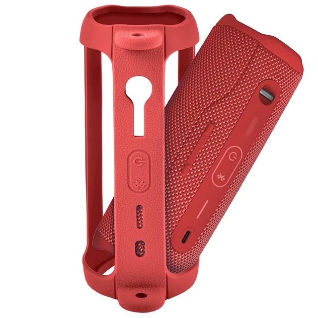 Alt view image 5 of 7 - Silicone Case for JBL FLIP 6 Waterproof Portable Bluetooth Speaker Shoulder Strap, Carabiner, Travel, Outdoor, for Gel Soft Skin Rubber Cover, Bluetooth Speaker Rubber Sleeve, Case Only, Red