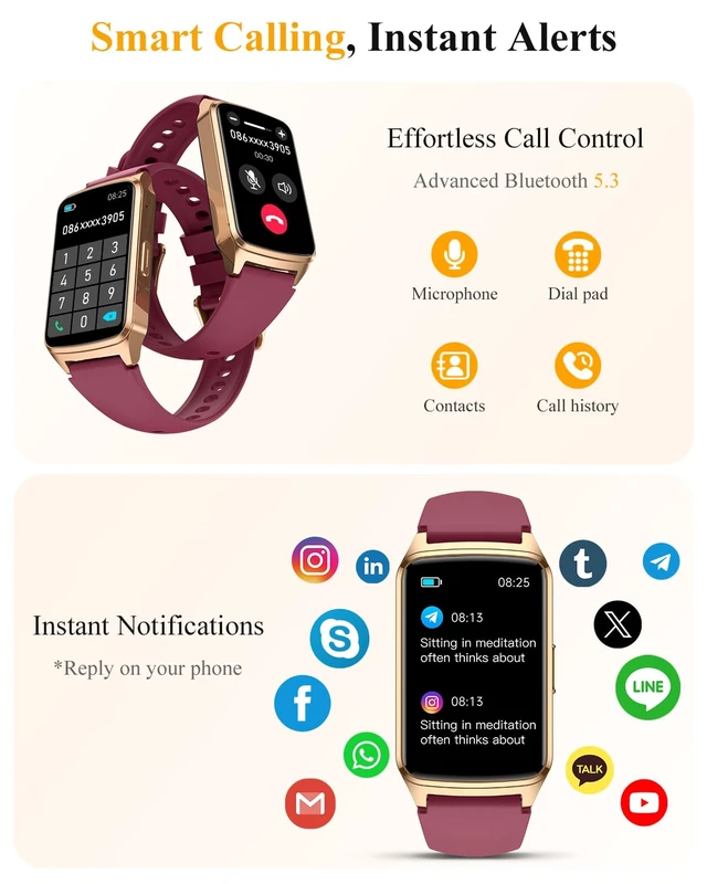 Alt view image 2 of 7 - Fitness Smart Watch for Women Men, Step Counter for iOS iPhone Android with Sleep Calorie Monitor, Daily Activity Workout Tracker, IP68 Waterproof, 110+Sport Modes Smartwatch (Wine-Red)