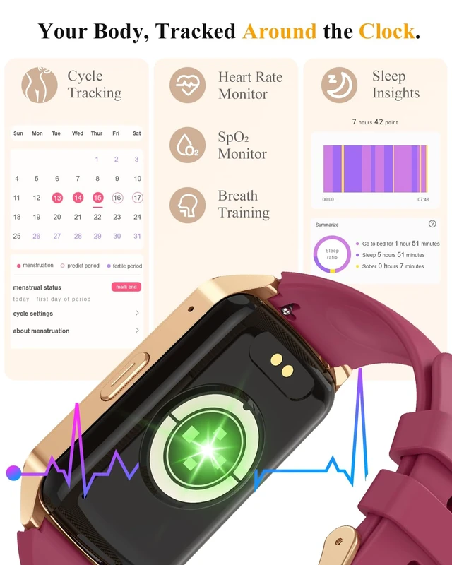 Alt view image 4 of 7 - Fitness Smart Watch for Women Men, Step Counter for iOS iPhone Android with Sleep Calorie Monitor, Daily Activity Workout Tracker, IP68 Waterproof, 110+Sport Modes Smartwatch (Wine-Red)
